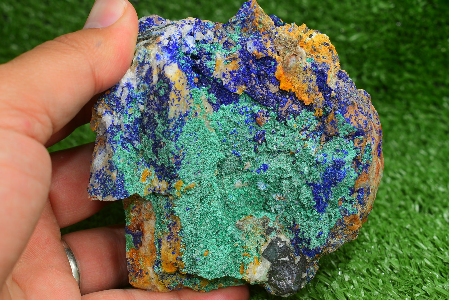 Azurite over Malachite Crystal from Morocco - Freeform Cluster Shape, Natural and Genuine - MeteoriteNwa.com