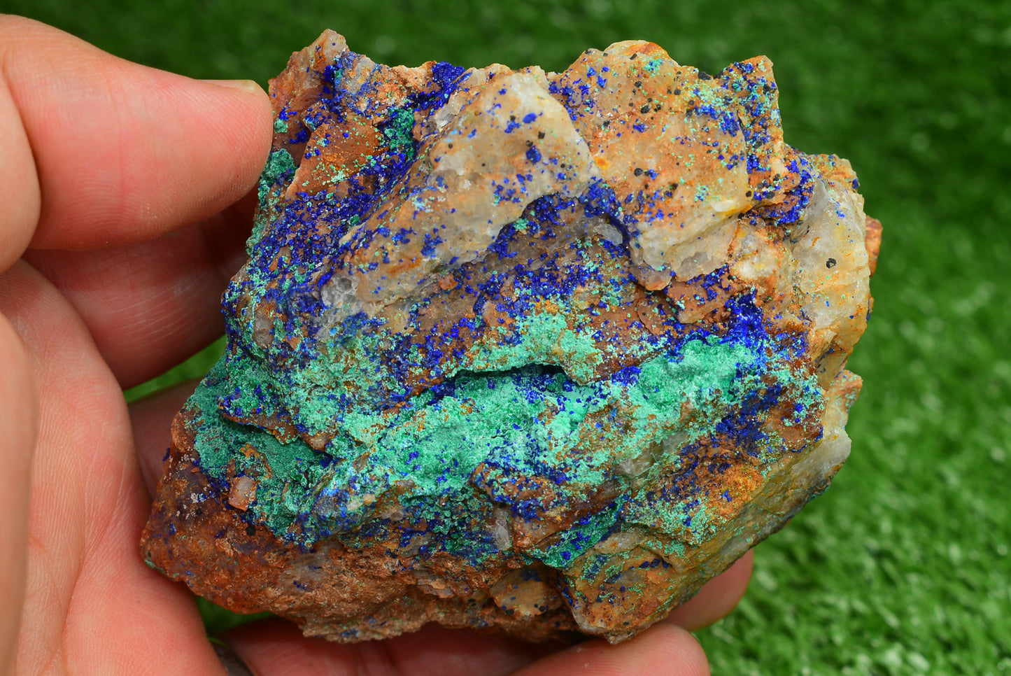Azurite over Malachite Crystal from Morocco - Freeform Cluster Shape, Natural and Genuine - MeteoriteNwa.com