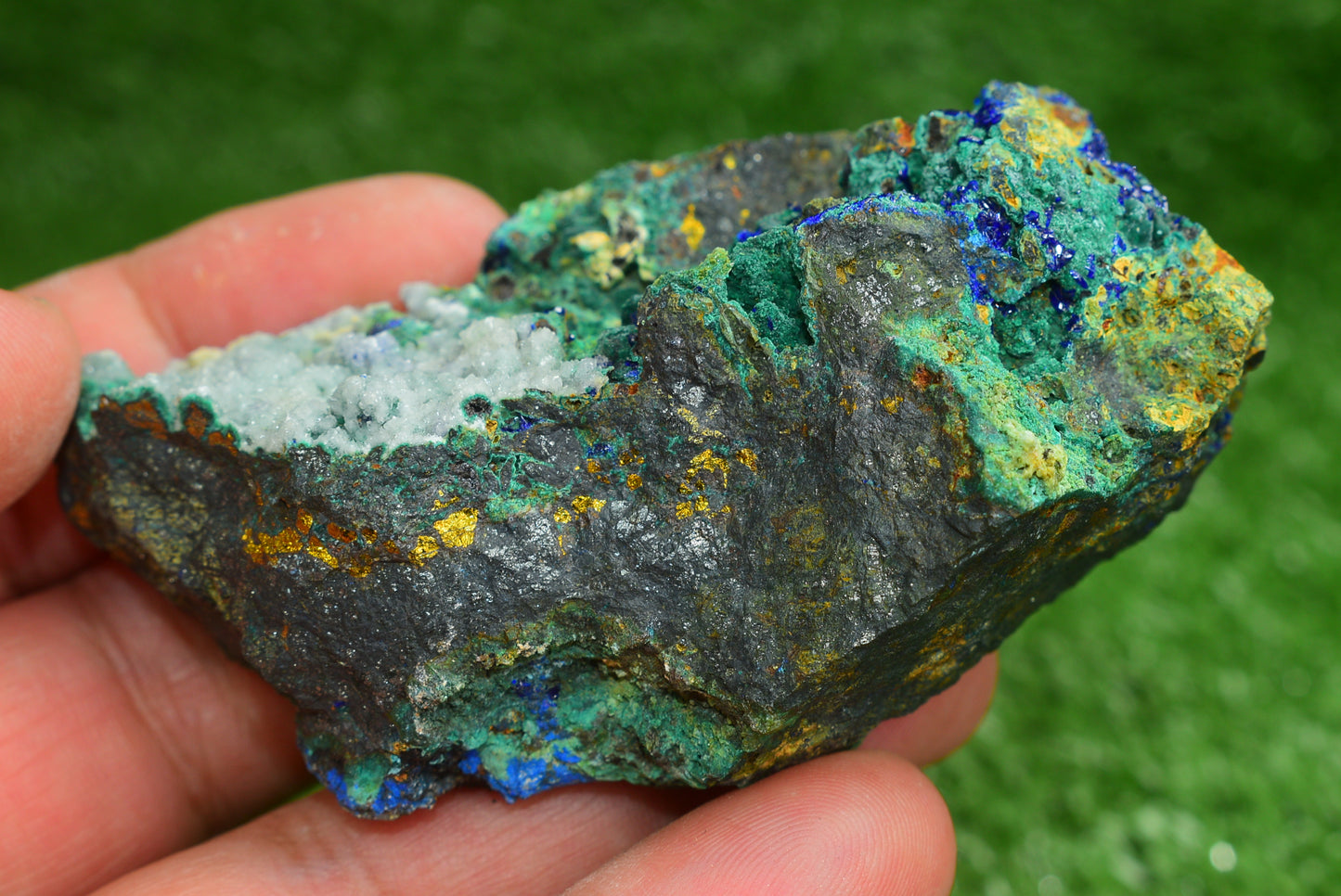 Azurite over Malachite Crystal from Morocco - Freeform Cluster Shape, Natural and Genuine - MeteoriteNwa.com