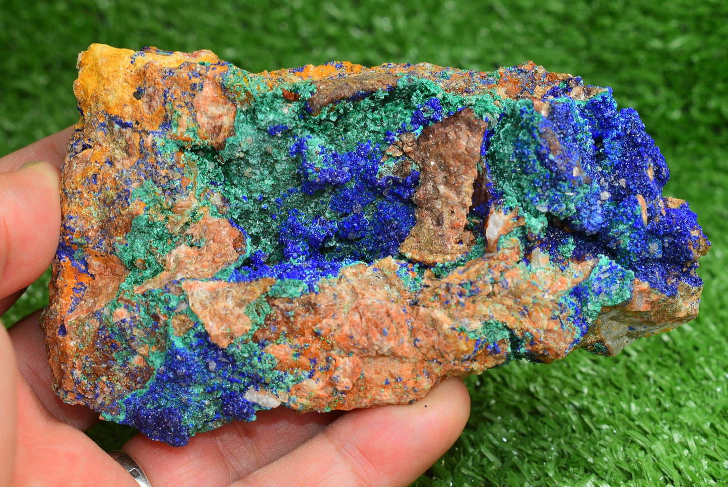 Azurite over Malachite Crystal from Morocco - Freeform Cluster Shape, Natural and Genuine - MeteoriteNwa.com