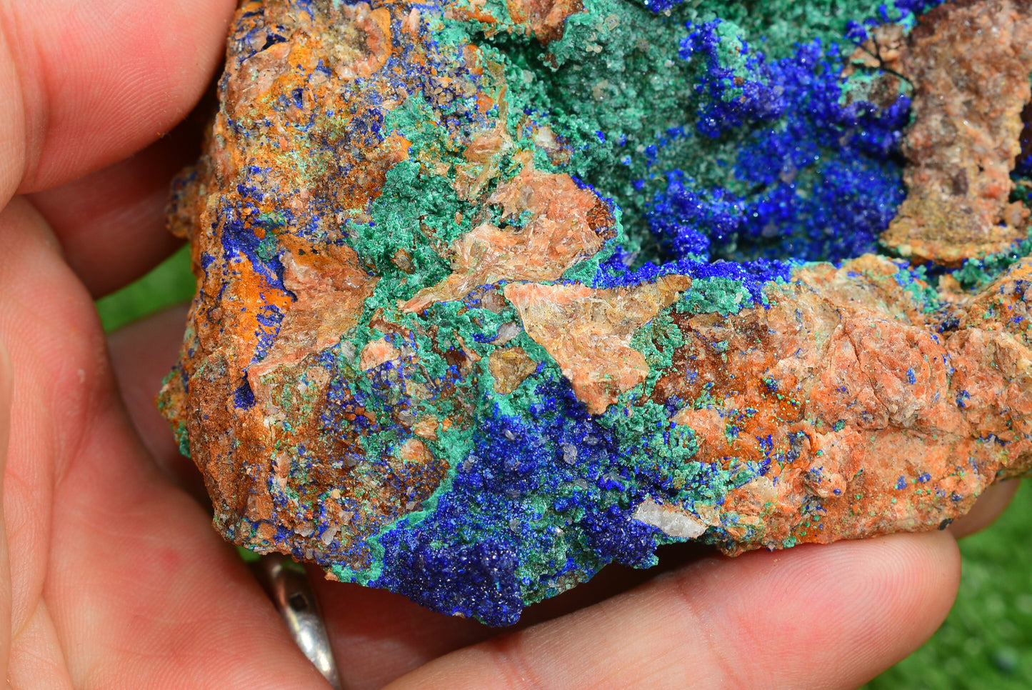Azurite over Malachite Crystal from Morocco - Freeform Cluster Shape, Natural and Genuine - MeteoriteNwa.com