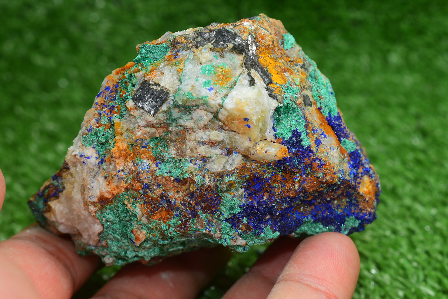 Azurite over Malachite Crystal from Morocco - Freeform Cluster Shape, Natural and Genuine - MeteoriteNwa.com