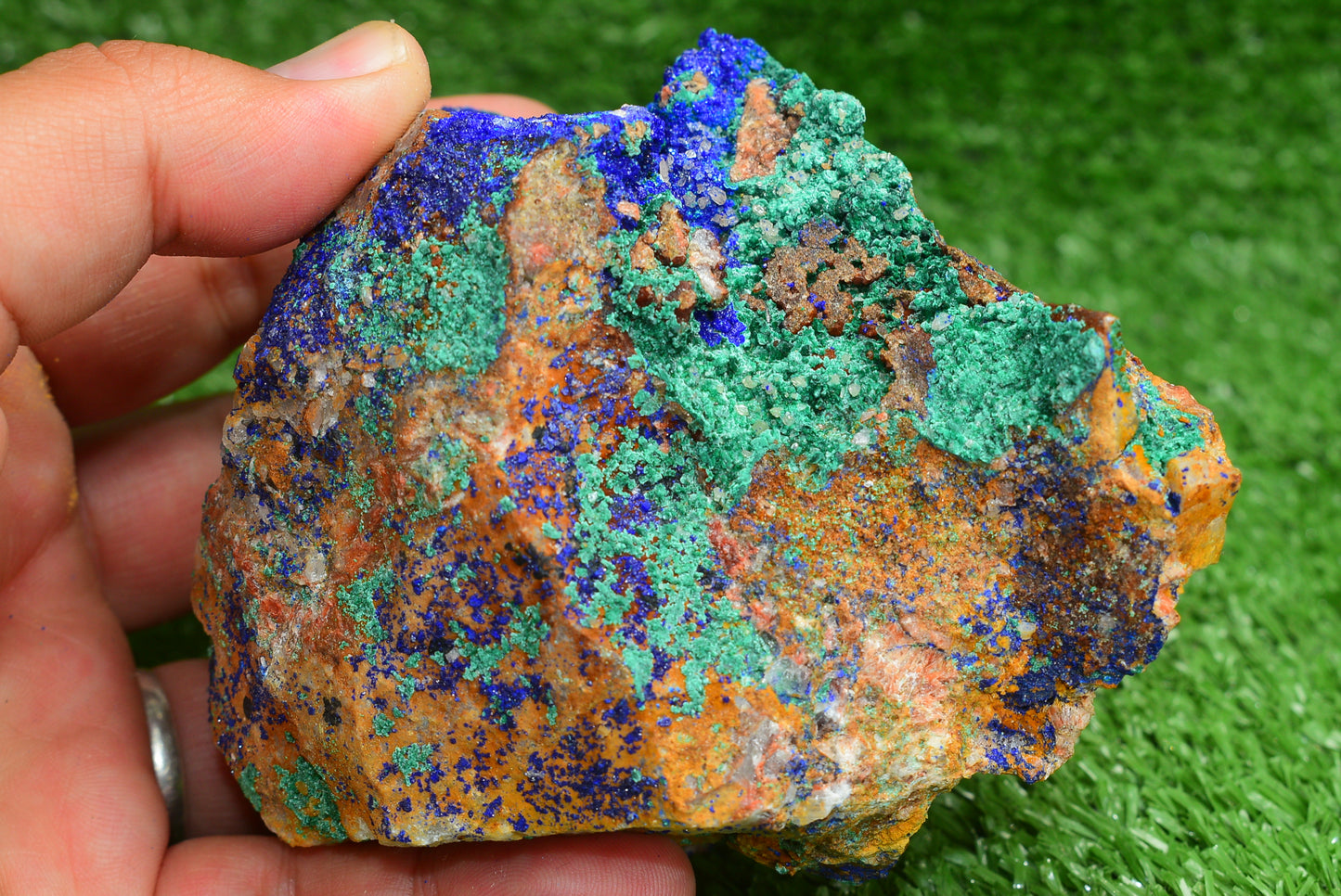 Azurite over Malachite Crystal from Morocco - Freeform Cluster Shape, Natural and Genuine - MeteoriteNwa.com