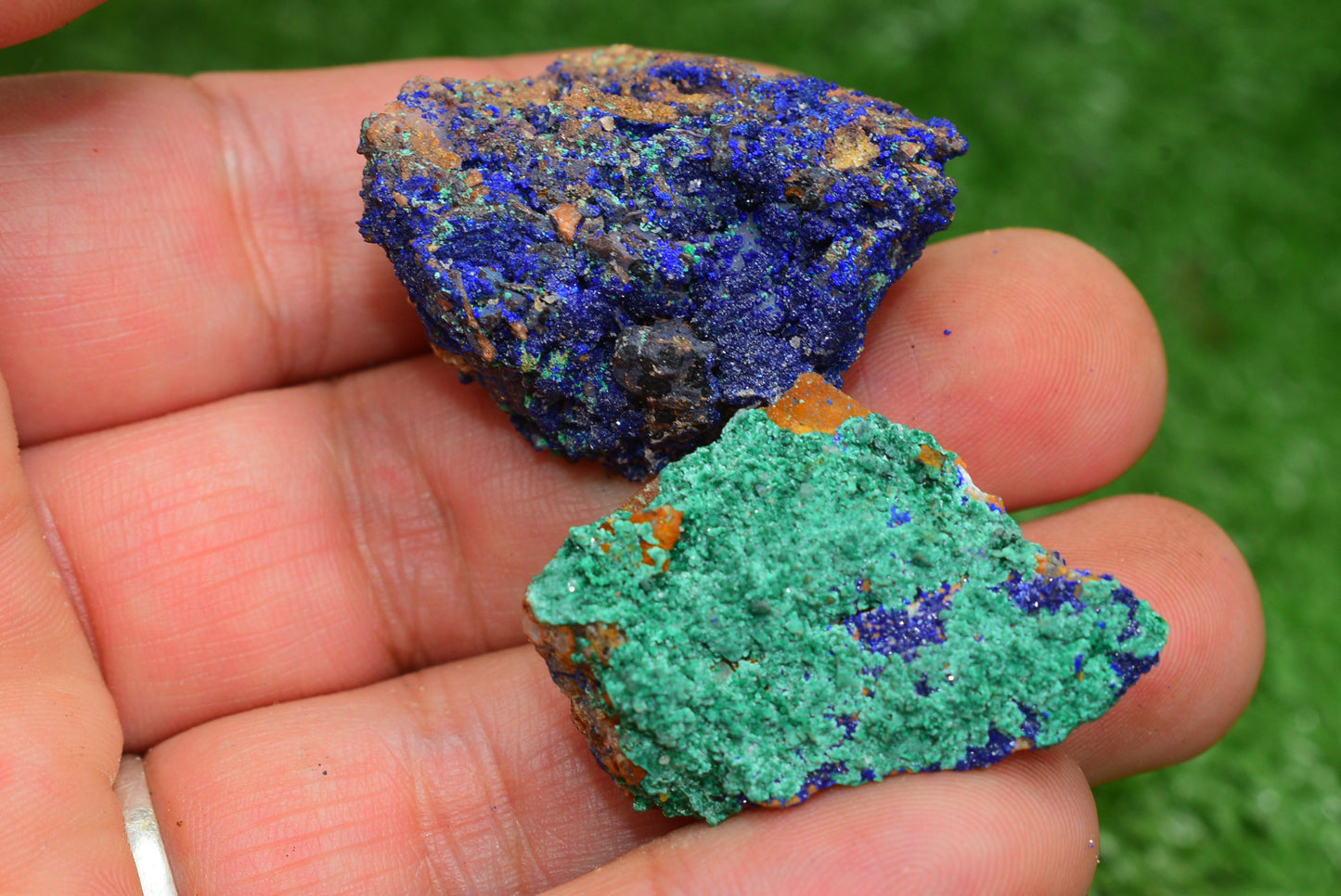 Azurite over Malachite Crystal from Morocco - Freeform Cluster Shape, Natural and Genuine - MeteoriteNwa.com