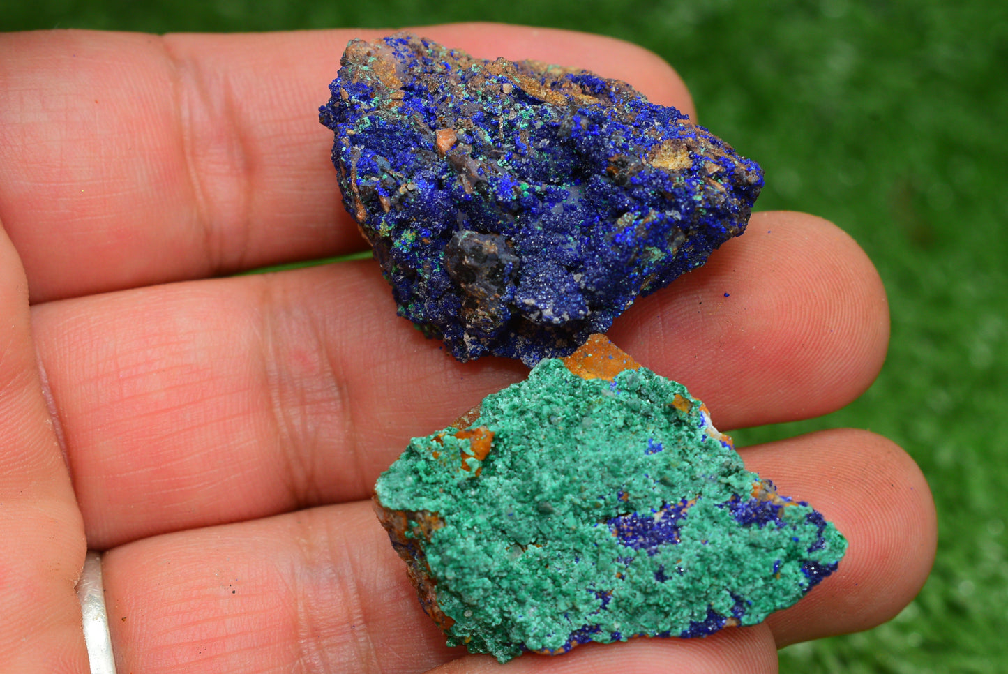 Azurite over Malachite Crystal from Morocco - Freeform Cluster Shape, Natural and Genuine - MeteoriteNwa.com