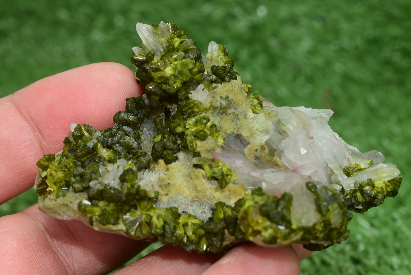 Stunning Epidote in Quartz Cluster from Imilchil, Morocco - A Unique Piece - MeteoriteNwa.com