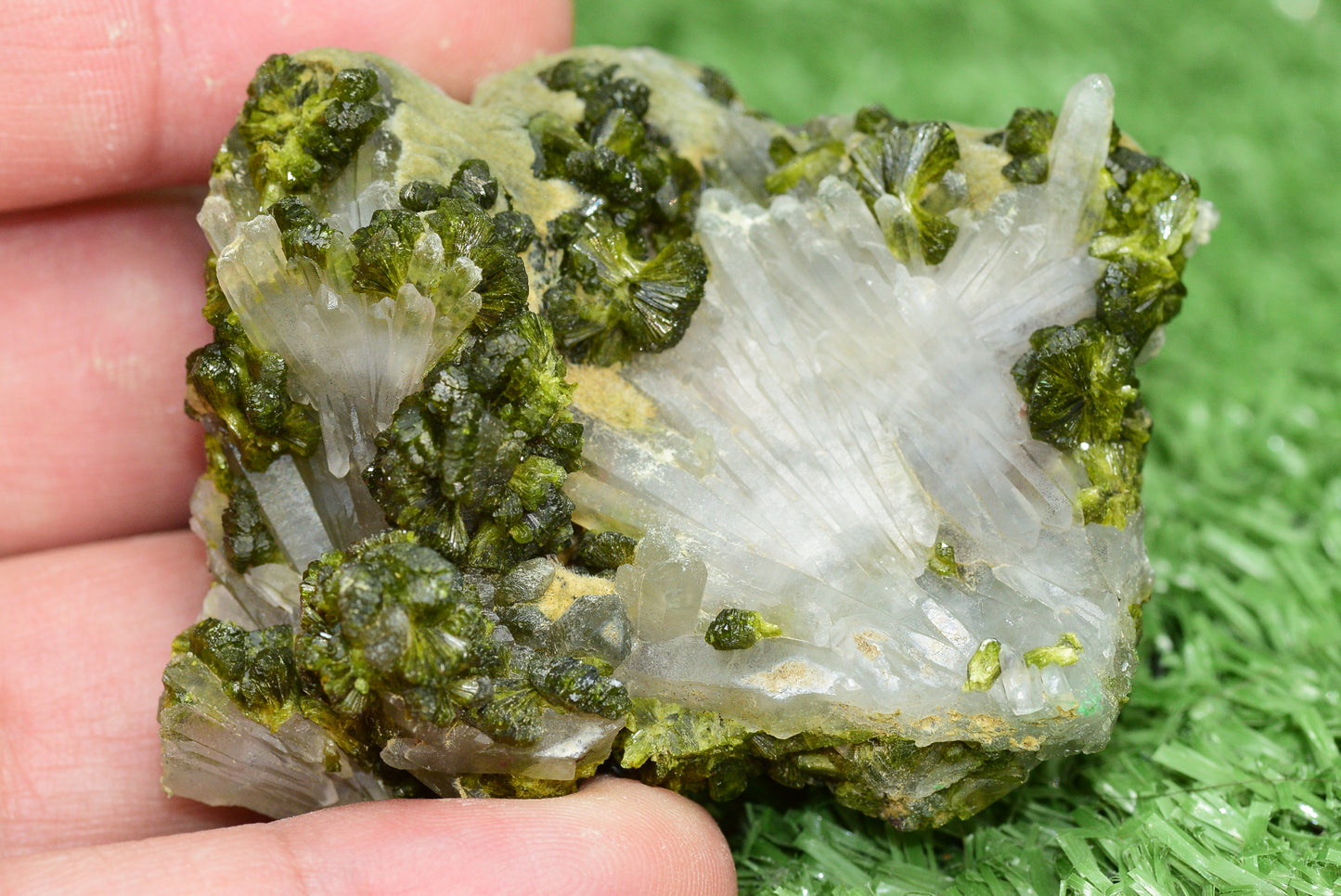 Stunning Epidote in Quartz Cluster from Imilchil, Morocco - A Unique Piece - MeteoriteNwa.com