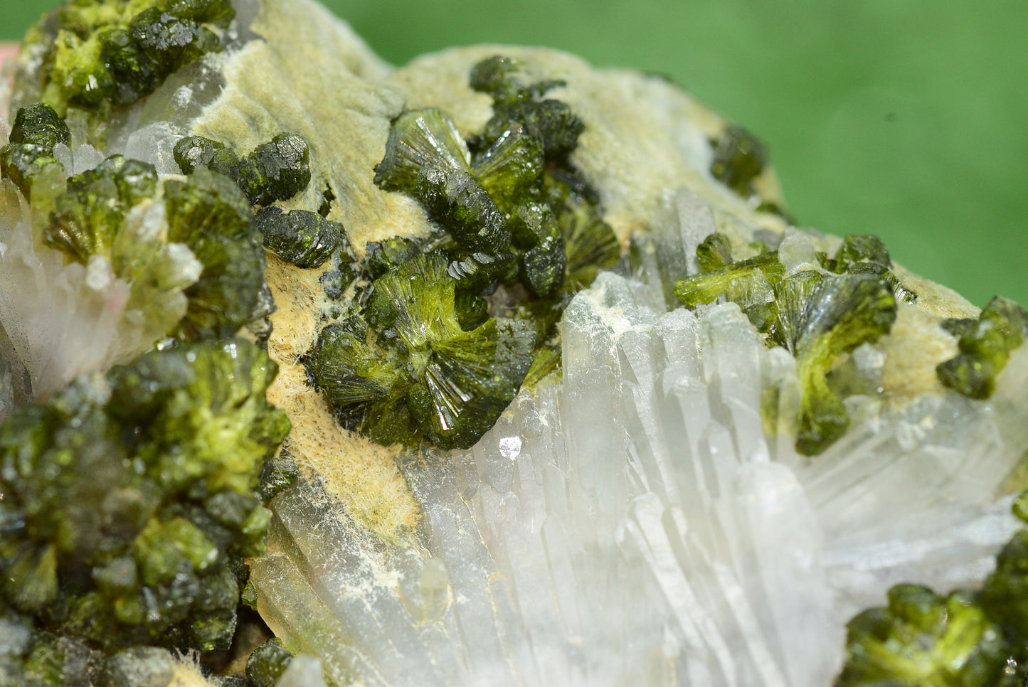 Stunning Epidote in Quartz Cluster from Imilchil, Morocco - A Unique Piece - MeteoriteNwa.com