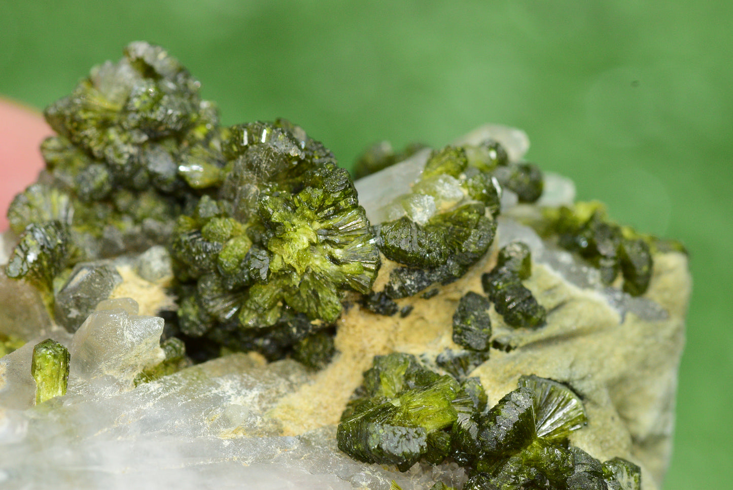 Stunning Epidote in Quartz Cluster from Imilchil, Morocco - A Unique Piece - MeteoriteNwa.com