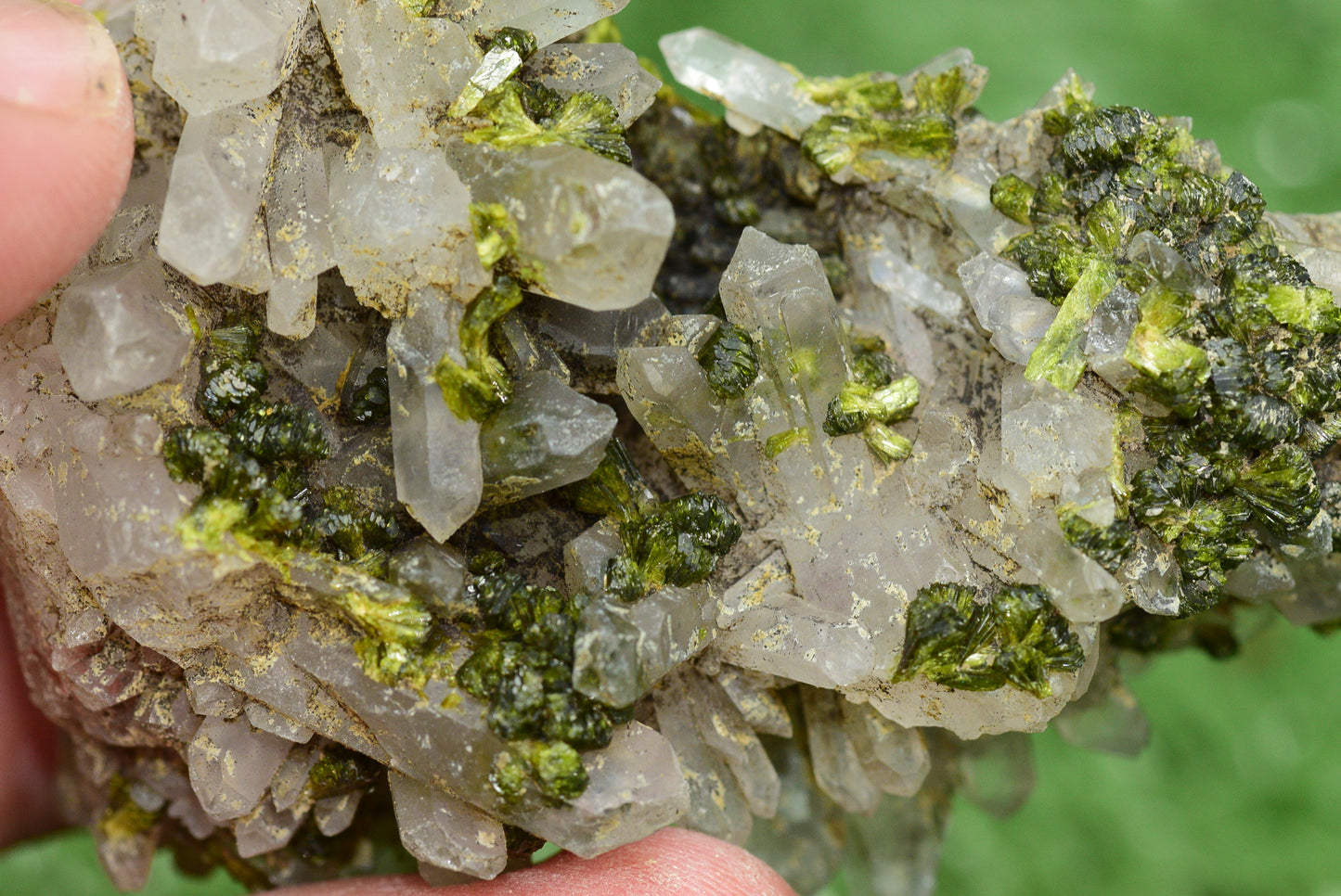 Stunning Epidote in Quartz Cluster from Imilchil, Morocco - A Unique Piece - MeteoriteNwa.com