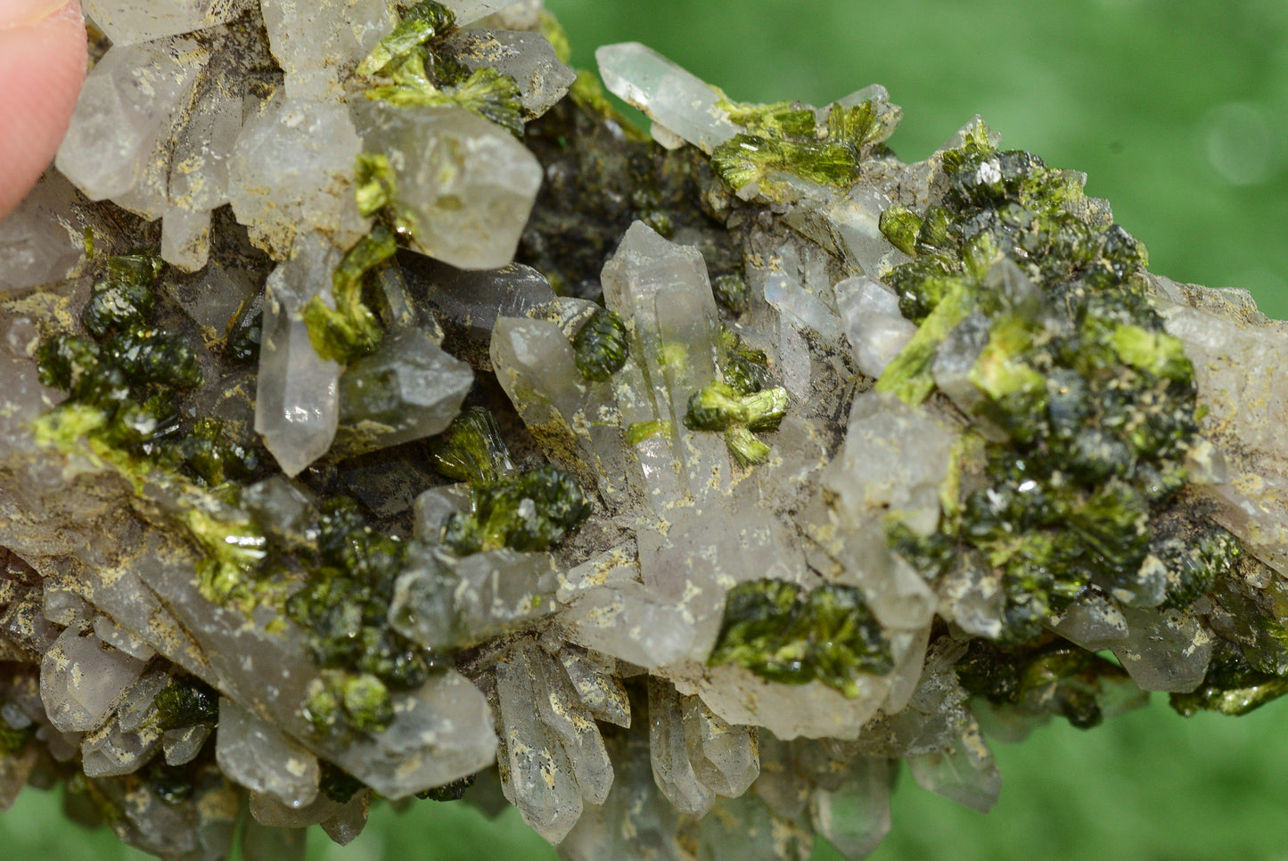 Stunning Epidote in Quartz Cluster from Imilchil, Morocco - A Unique Piece - MeteoriteNwa.com