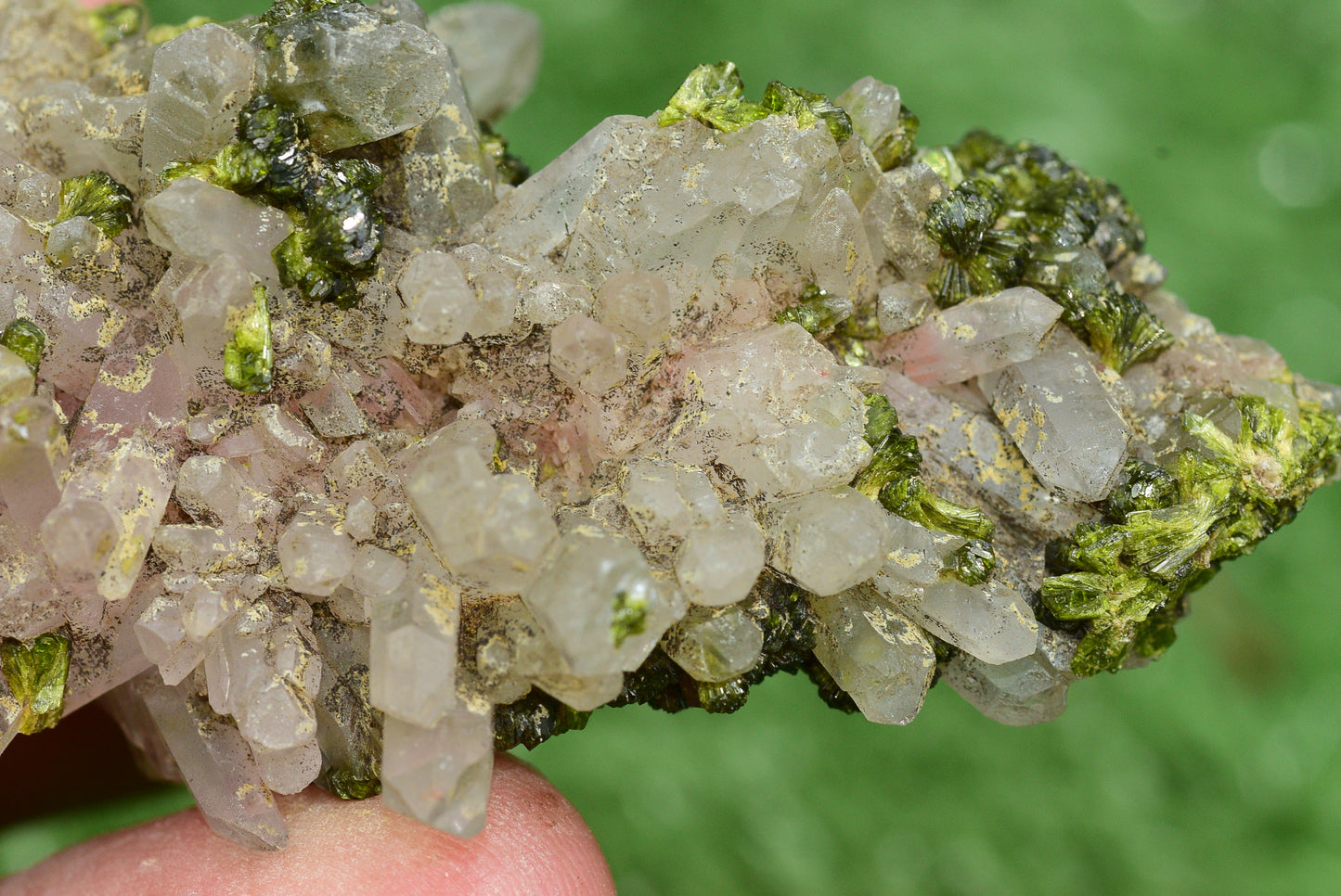 Stunning Epidote in Quartz Cluster from Imilchil, Morocco - A Unique Piece - MeteoriteNwa.com
