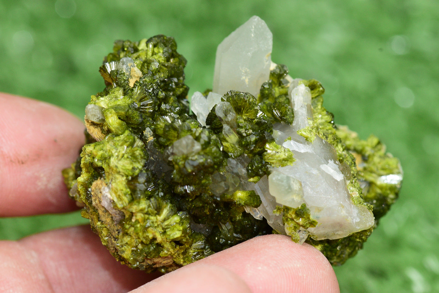 Stunning Epidote in Quartz Cluster from Imilchil, Morocco - A Unique Piece - MeteoriteNwa.com