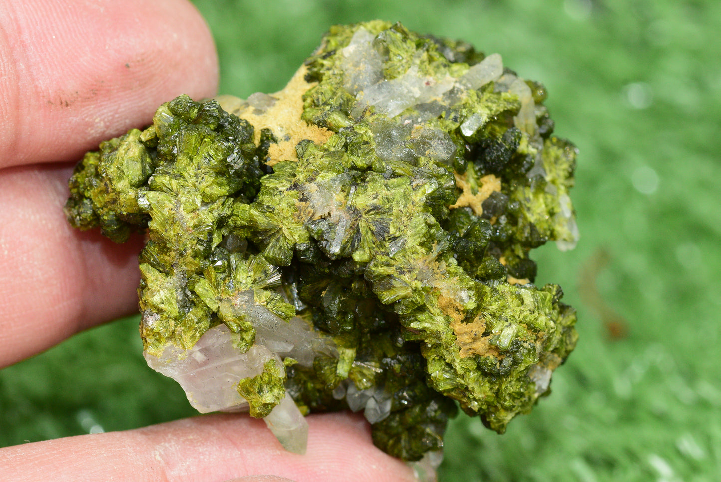 Stunning Epidote in Quartz Cluster from Imilchil, Morocco - A Unique Piece - MeteoriteNwa.com