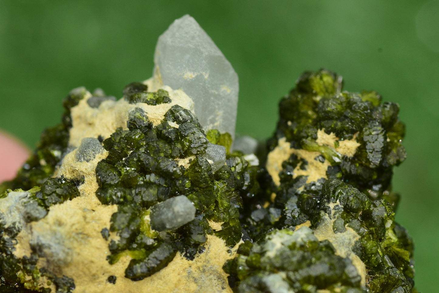 Stunning Epidote in Quartz Cluster from Imilchil, Morocco - A Unique Piece - MeteoriteNwa.com