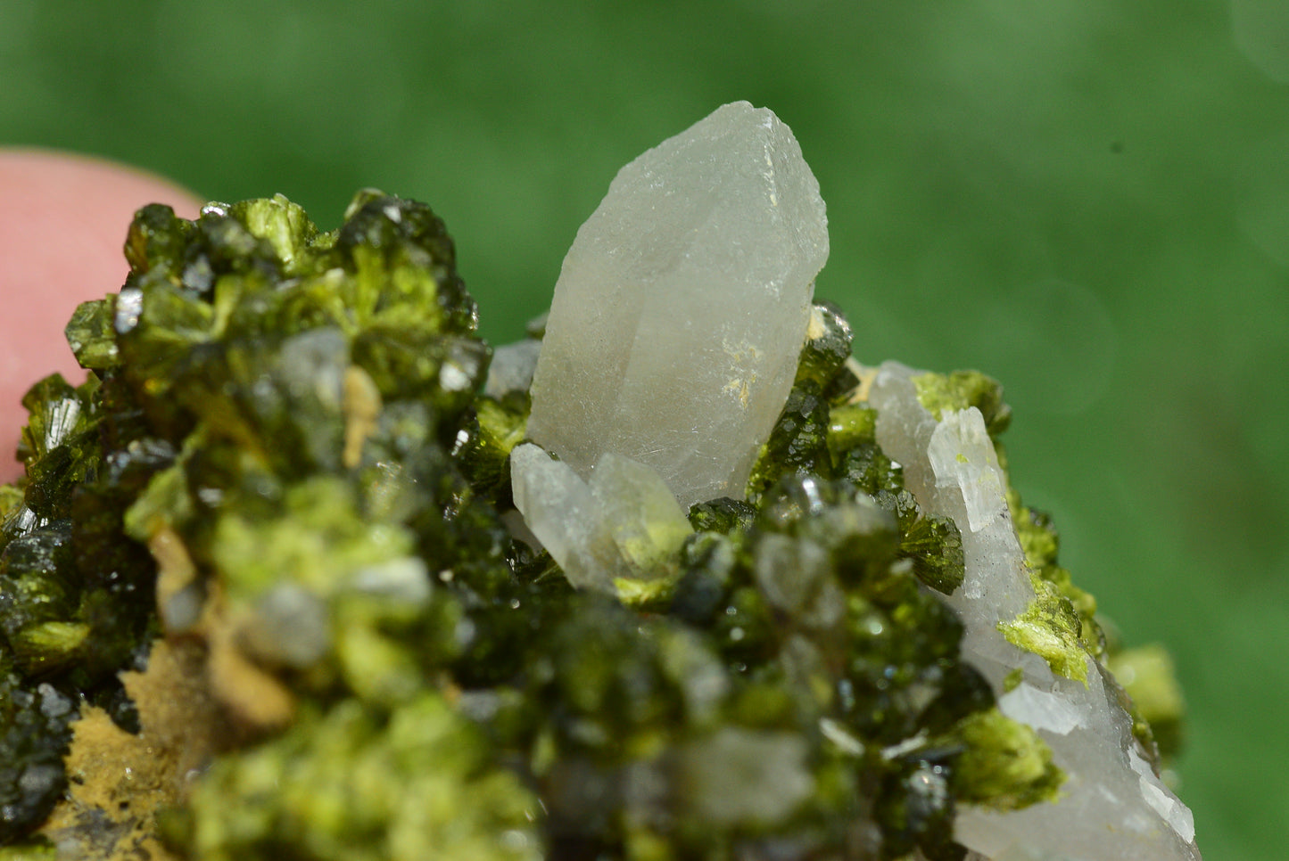 Stunning Epidote in Quartz Cluster from Imilchil, Morocco - A Unique Piece - MeteoriteNwa.com