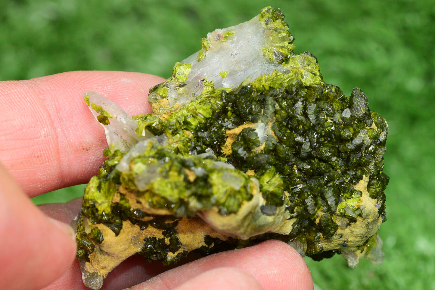 Stunning Epidote in Quartz Cluster from Imilchil, Morocco - A Unique Piece - MeteoriteNwa.com