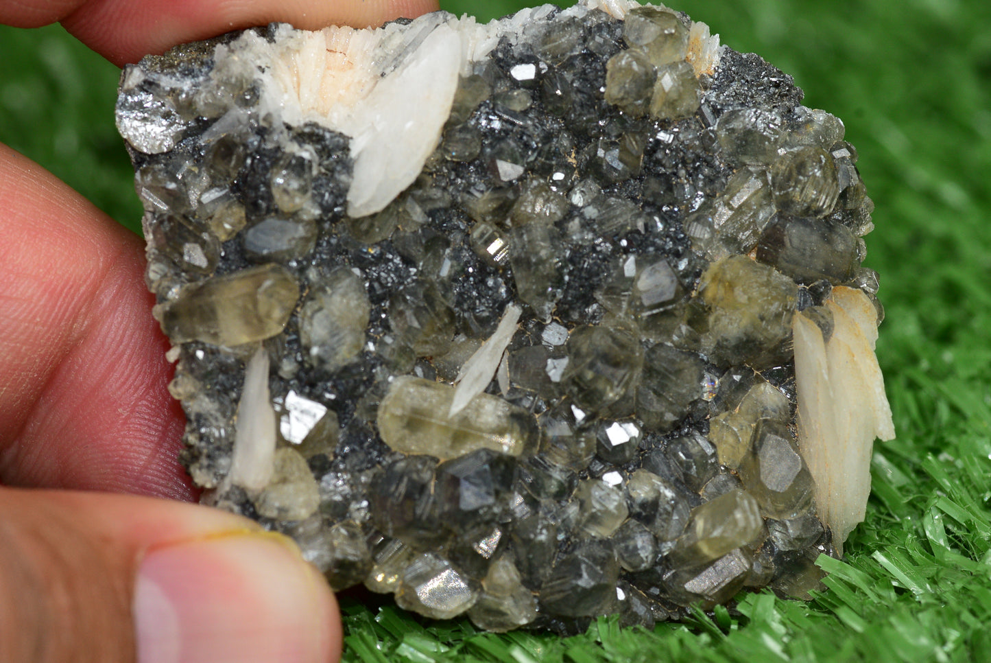 Cerussite with Barite & Dendrite Crystals on Galena RARE Genuine Gemstone from Morocco Fluorescent Mineral Powerful Spiritual Gem - MeteoriteNwa.com