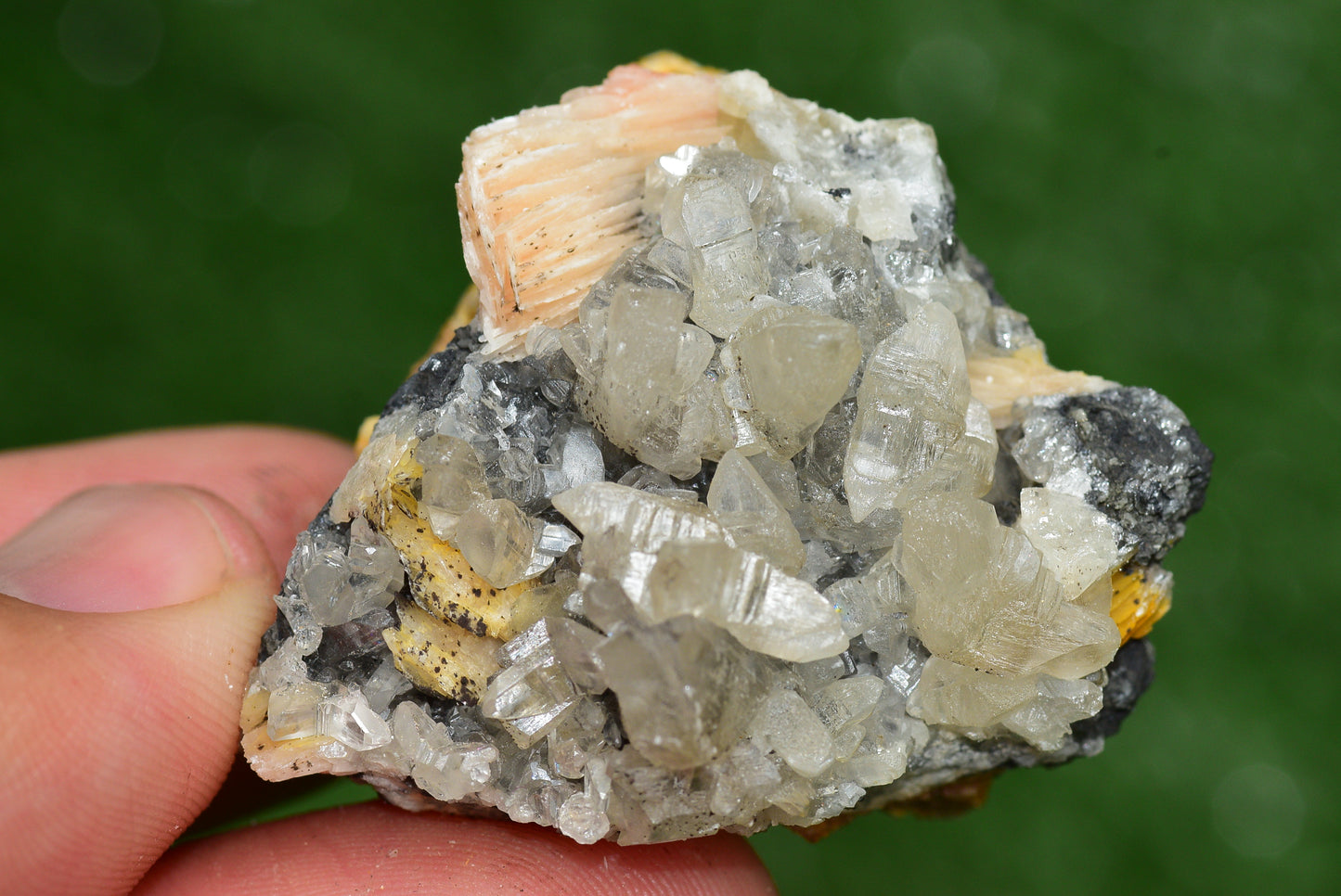 Cerussite with Barite & Dendrite Crystals on Galena RARE Genuine Gemstone from Morocco Fluorescent Mineral Powerful Spiritual Gem - MeteoriteNwa.com