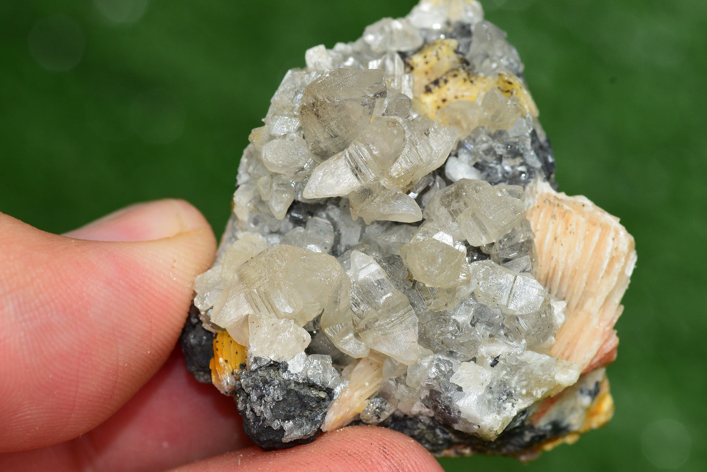 Cerussite with Barite & Dendrite Crystals on Galena RARE Genuine Gemstone from Morocco Fluorescent Mineral Powerful Spiritual Gem - MeteoriteNwa.com