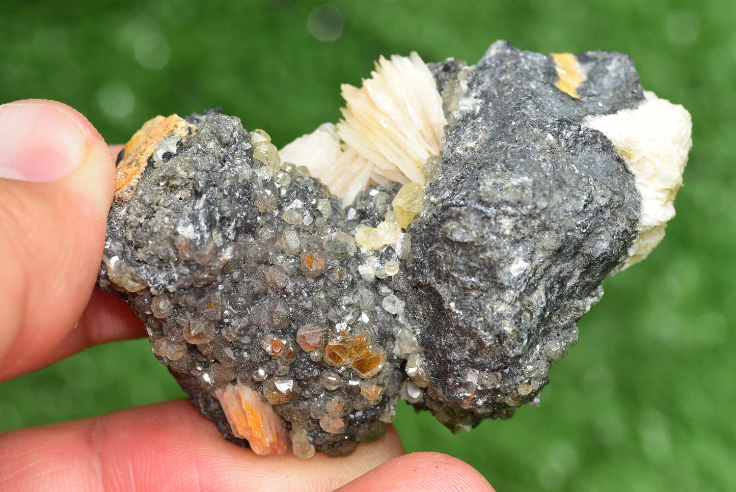 Cerussite with Barite & Dendrite Crystals on Galena RARE Genuine Gemstone from Morocco Fluorescent Mineral Powerful Spiritual Gem - MeteoriteNwa.com