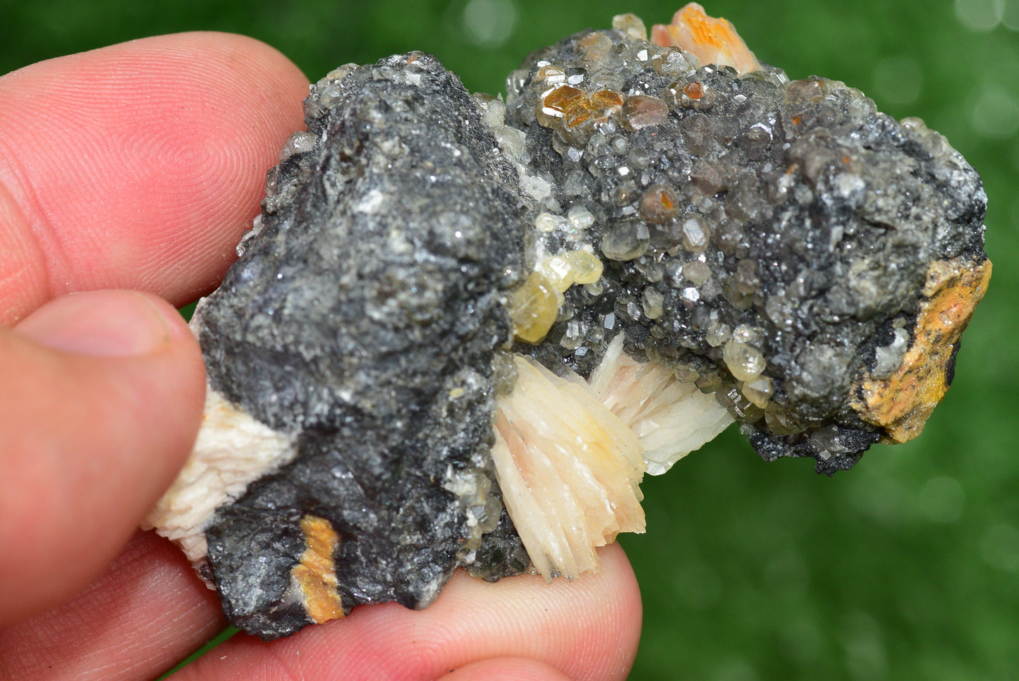 Cerussite with Barite & Dendrite Crystals on Galena RARE Genuine Gemstone from Morocco Fluorescent Mineral Powerful Spiritual Gem - MeteoriteNwa.com