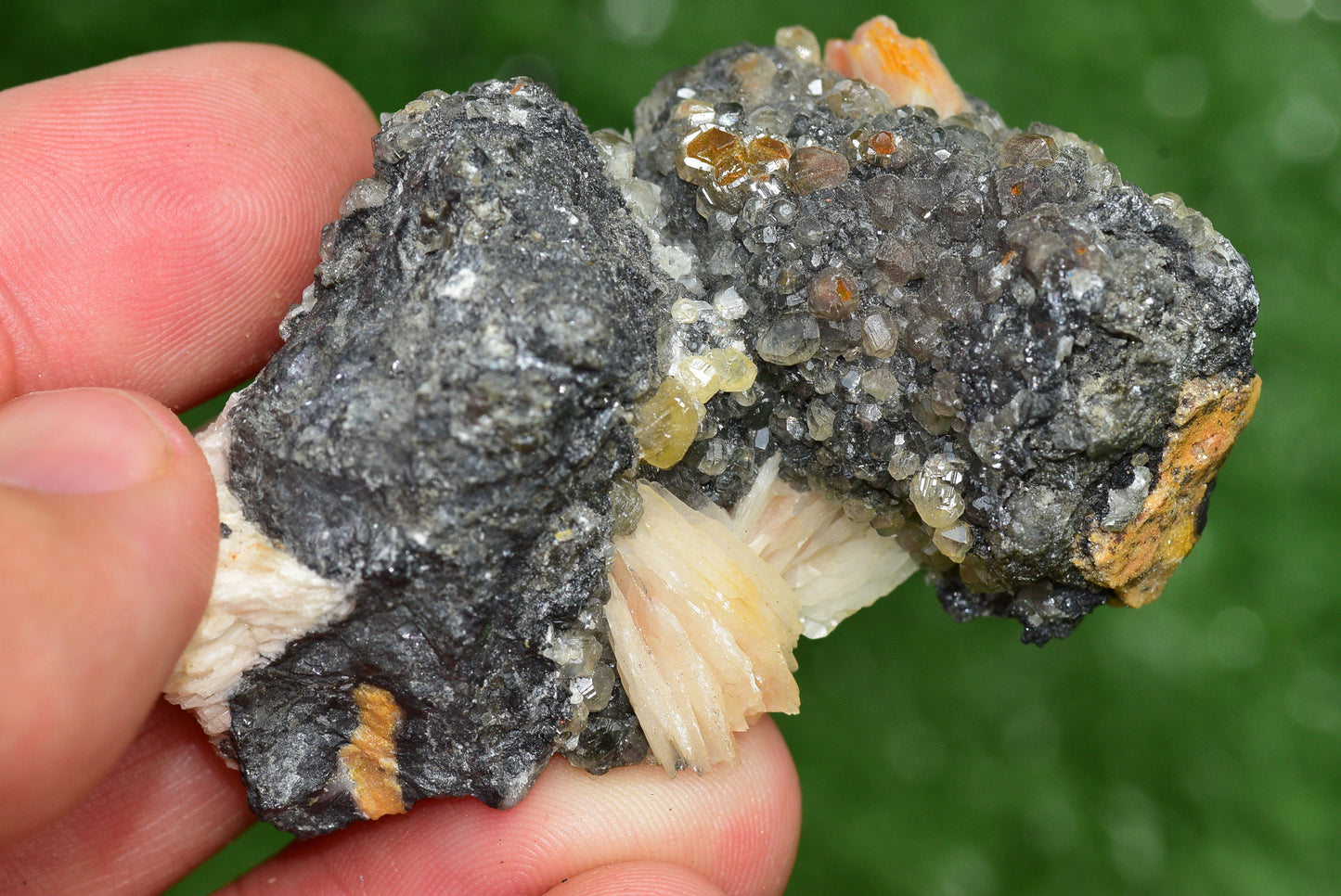 Cerussite with Barite & Dendrite Crystals on Galena RARE Genuine Gemstone from Morocco Fluorescent Mineral Powerful Spiritual Gem - MeteoriteNwa.com