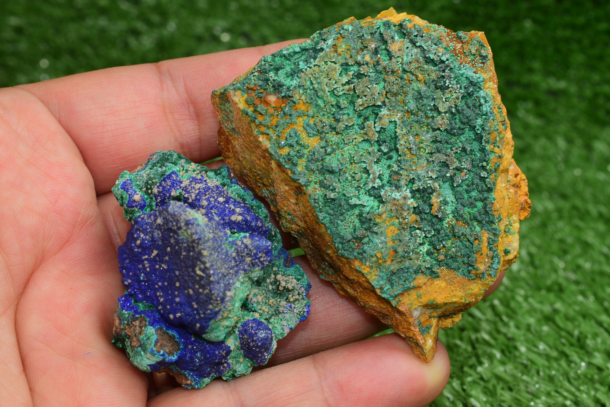 Azurite over Malachite Crystal from Morocco - Freeform Cluster Shape, Natural and Genuine - MeteoriteNwa.com