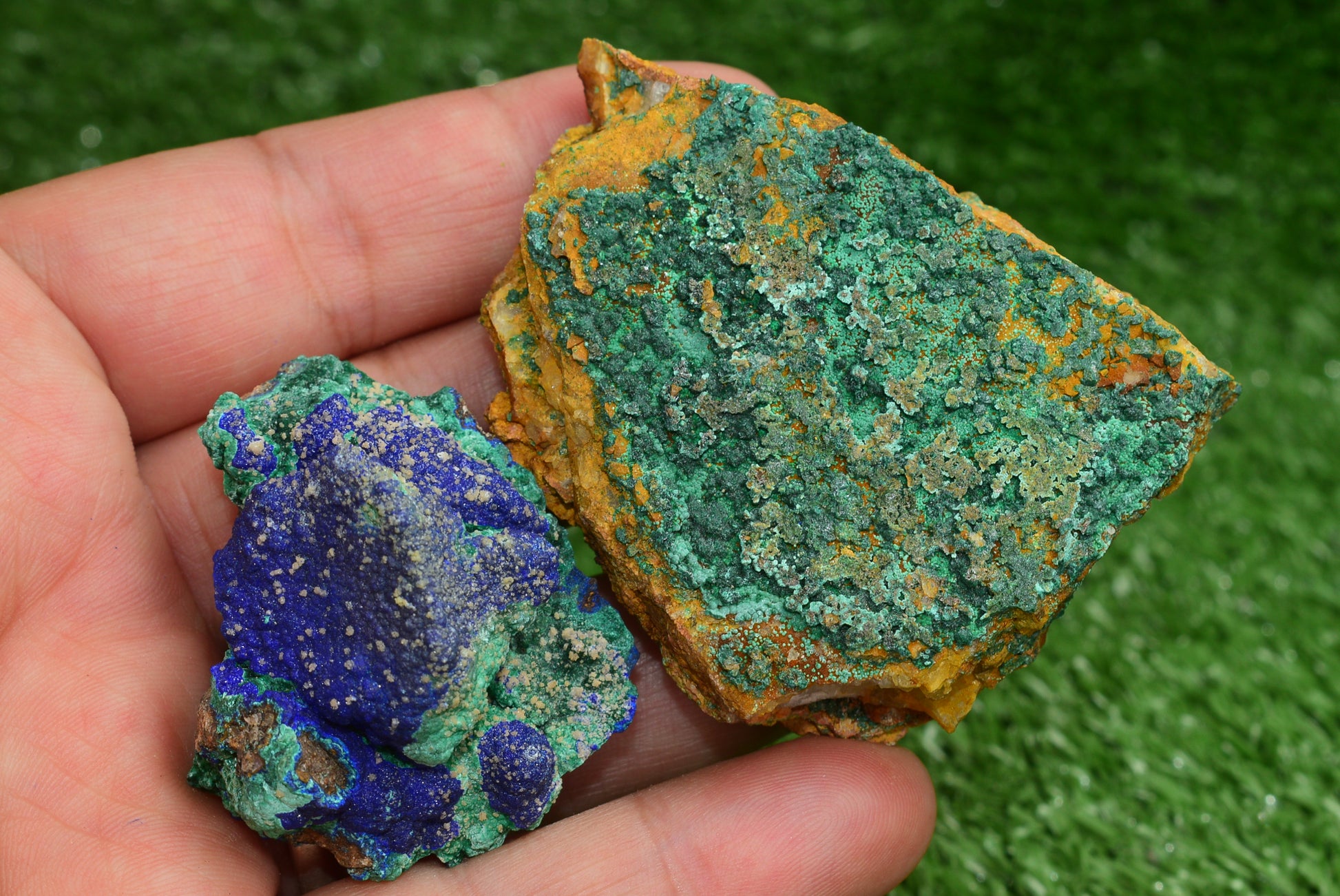 Azurite over Malachite Crystal from Morocco - Freeform Cluster Shape, Natural and Genuine - MeteoriteNwa.com