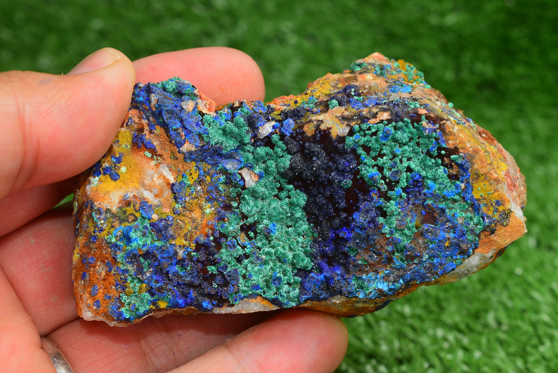 Azurite over Malachite Crystal from Morocco - Freeform Cluster Shape, Natural and Genuine - MeteoriteNwa.com
