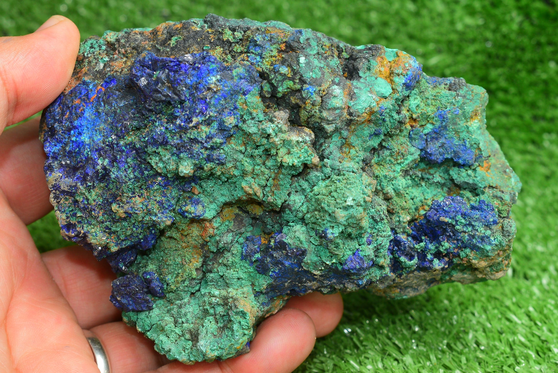 Azurite over Malachite Crystal from Morocco - Freeform Cluster Shape, Natural and Genuine - MeteoriteNwa.com