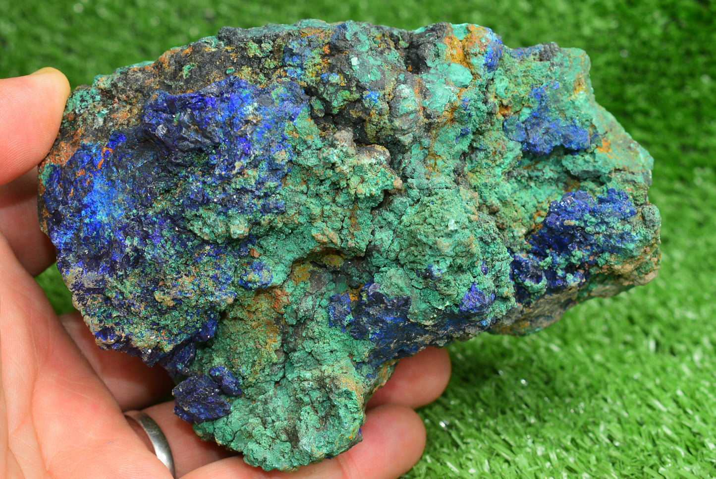 Azurite over Malachite Crystal from Morocco - Freeform Cluster Shape, Natural and Genuine - MeteoriteNwa.com