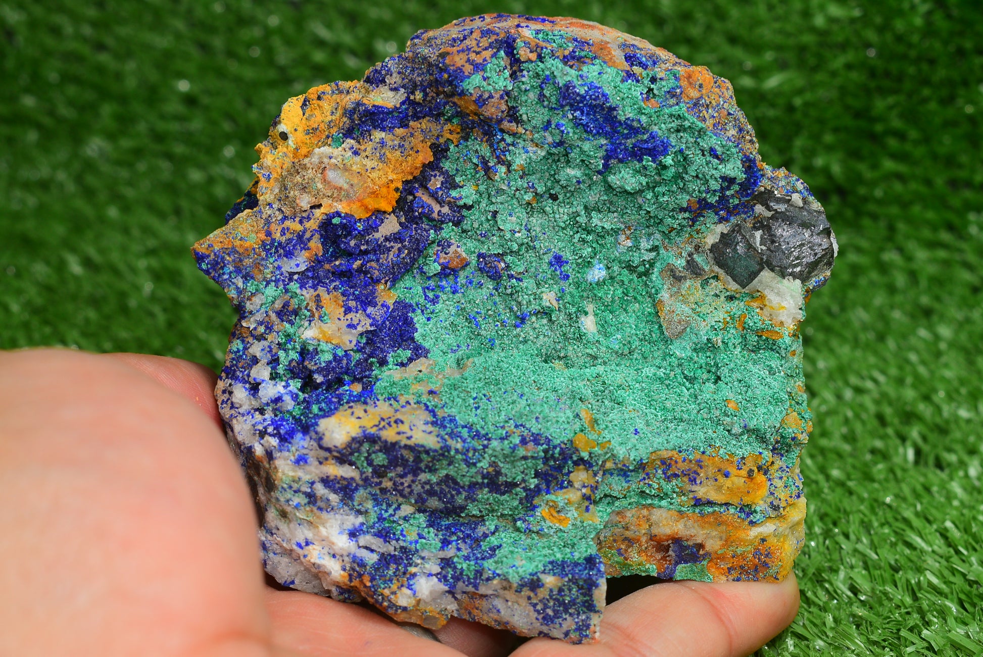 Azurite over Malachite Crystal from Morocco - Freeform Cluster Shape, Natural and Genuine - MeteoriteNwa.com