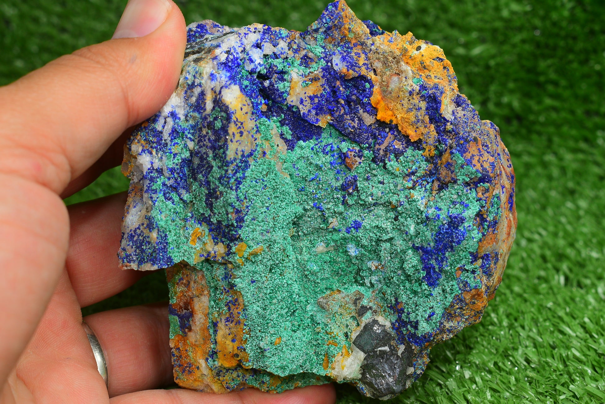 Azurite over Malachite Crystal from Morocco - Freeform Cluster Shape, Natural and Genuine - MeteoriteNwa.com