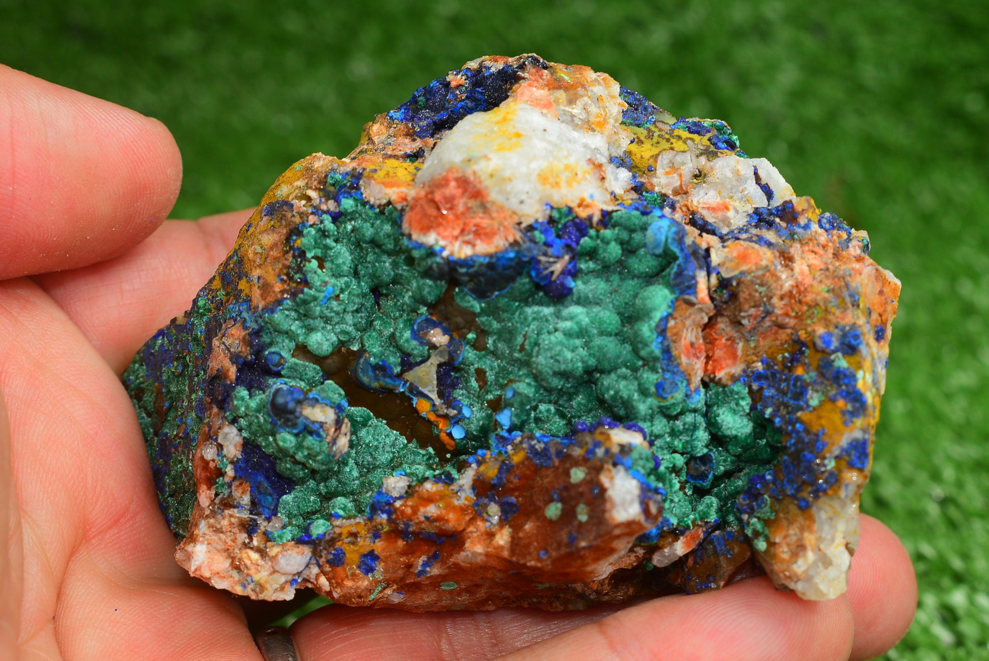 Azurite over Malachite Crystal from Morocco - Freeform Cluster Shape, Natural and Genuine - MeteoriteNwa.com