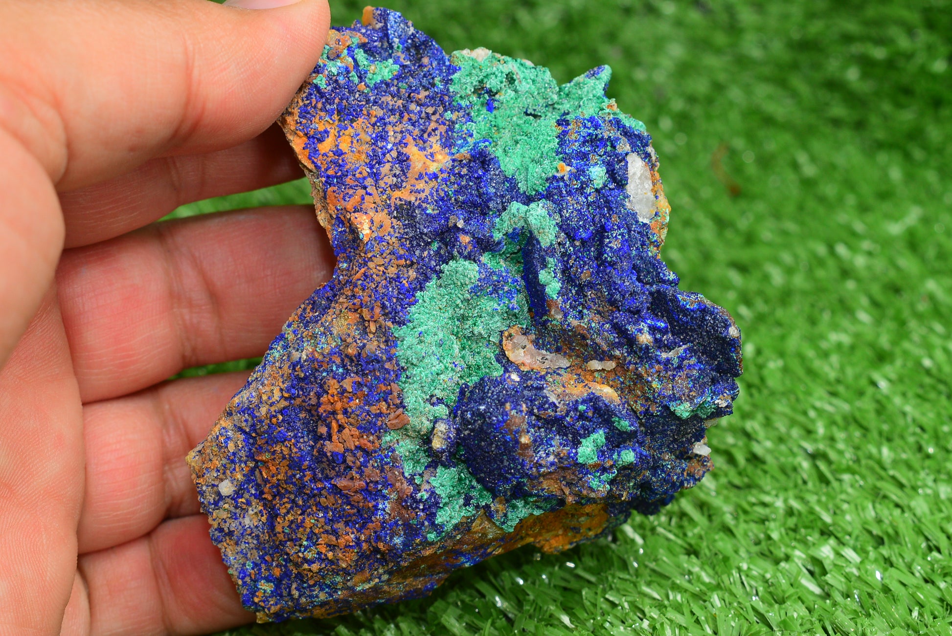 Azurite over Malachite Crystal from Morocco - Freeform Cluster Shape, Natural and Genuine - MeteoriteNwa.com