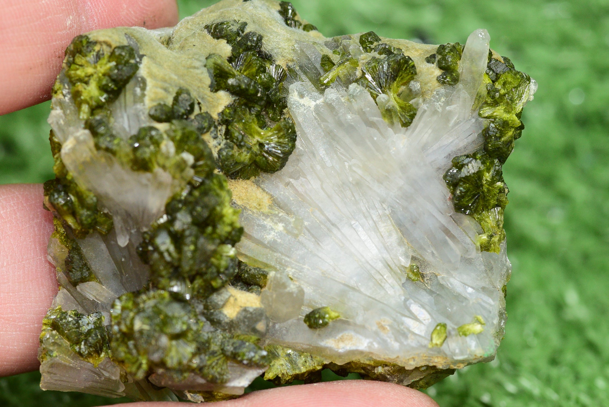 Stunning Epidote in Quartz Cluster from Imilchil, Morocco - A Unique Piece - MeteoriteNwa.com