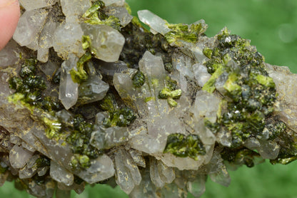 Stunning Epidote in Quartz Cluster from Imilchil, Morocco - A Unique Piece - MeteoriteNwa.com