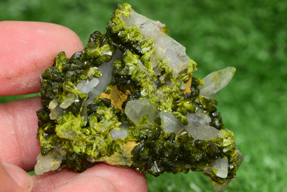Stunning Epidote in Quartz Cluster from Imilchil, Morocco - A Unique Piece - MeteoriteNwa.com