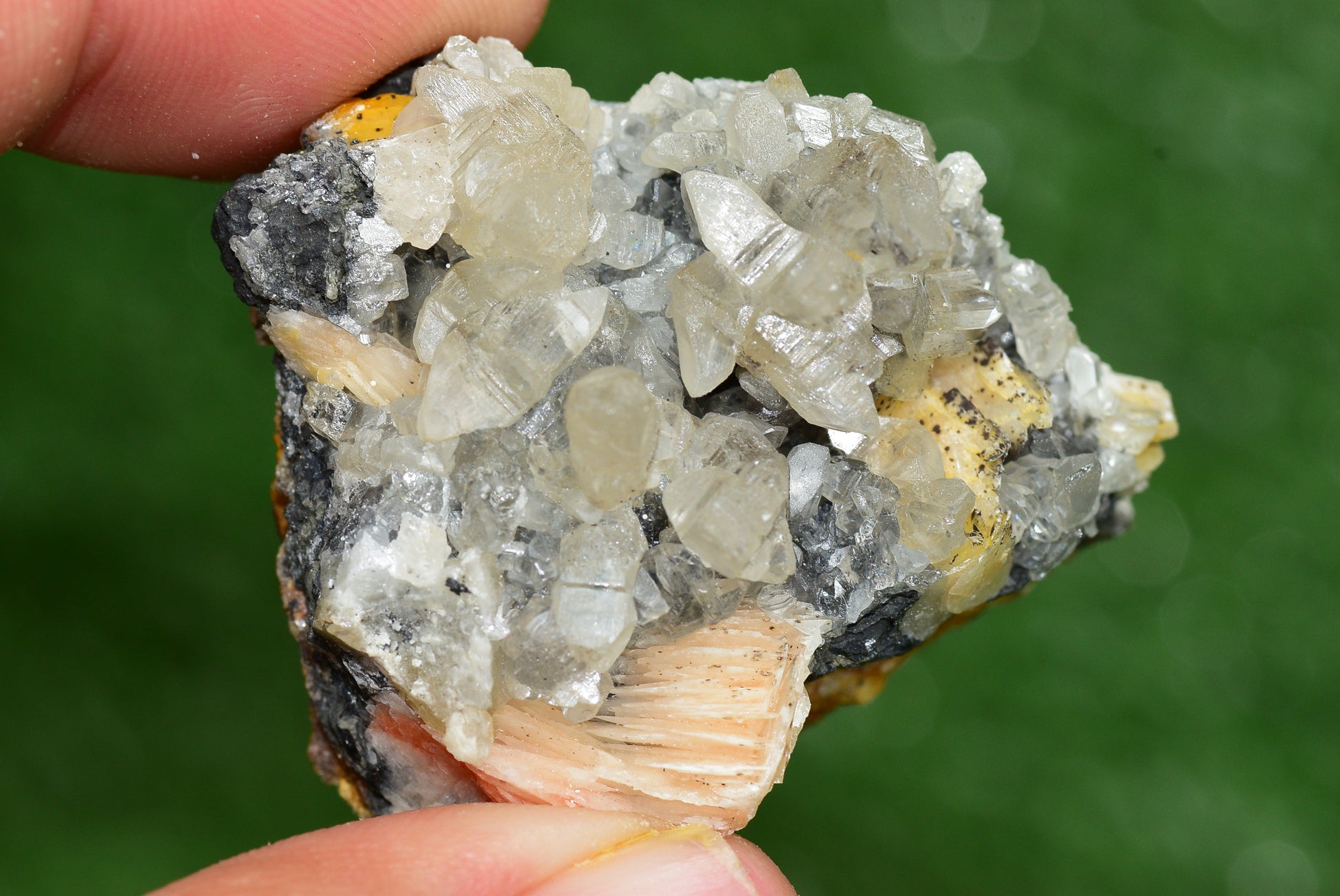 Cerussite with Barite & Dendrite Crystals on Galena RARE Genuine Gemstone from Morocco Fluorescent Mineral Powerful Spiritual Gem - MeteoriteNwa.com