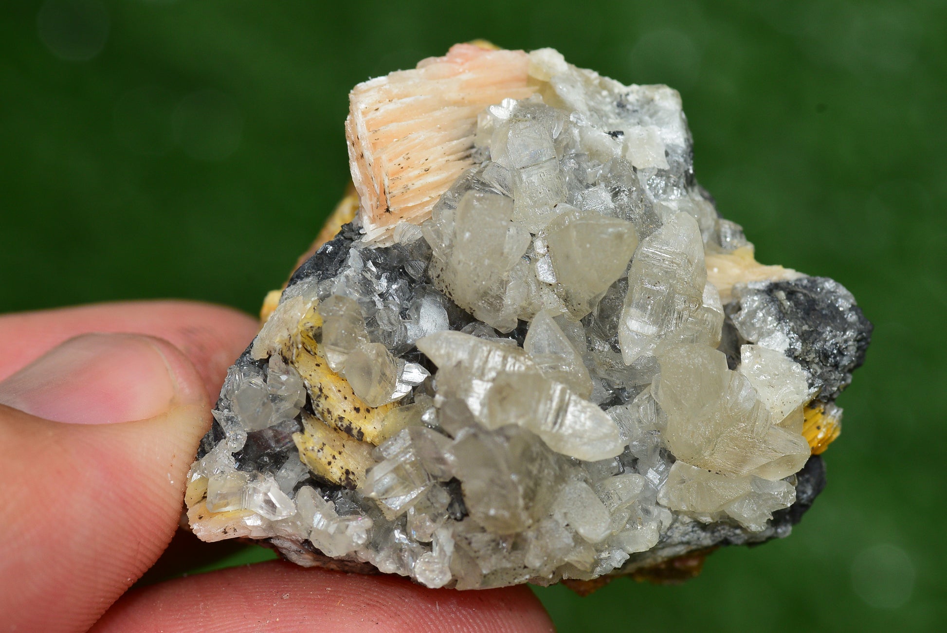 Cerussite with Barite & Dendrite Crystals on Galena RARE Genuine Gemstone from Morocco Fluorescent Mineral Powerful Spiritual Gem - MeteoriteNwa.com