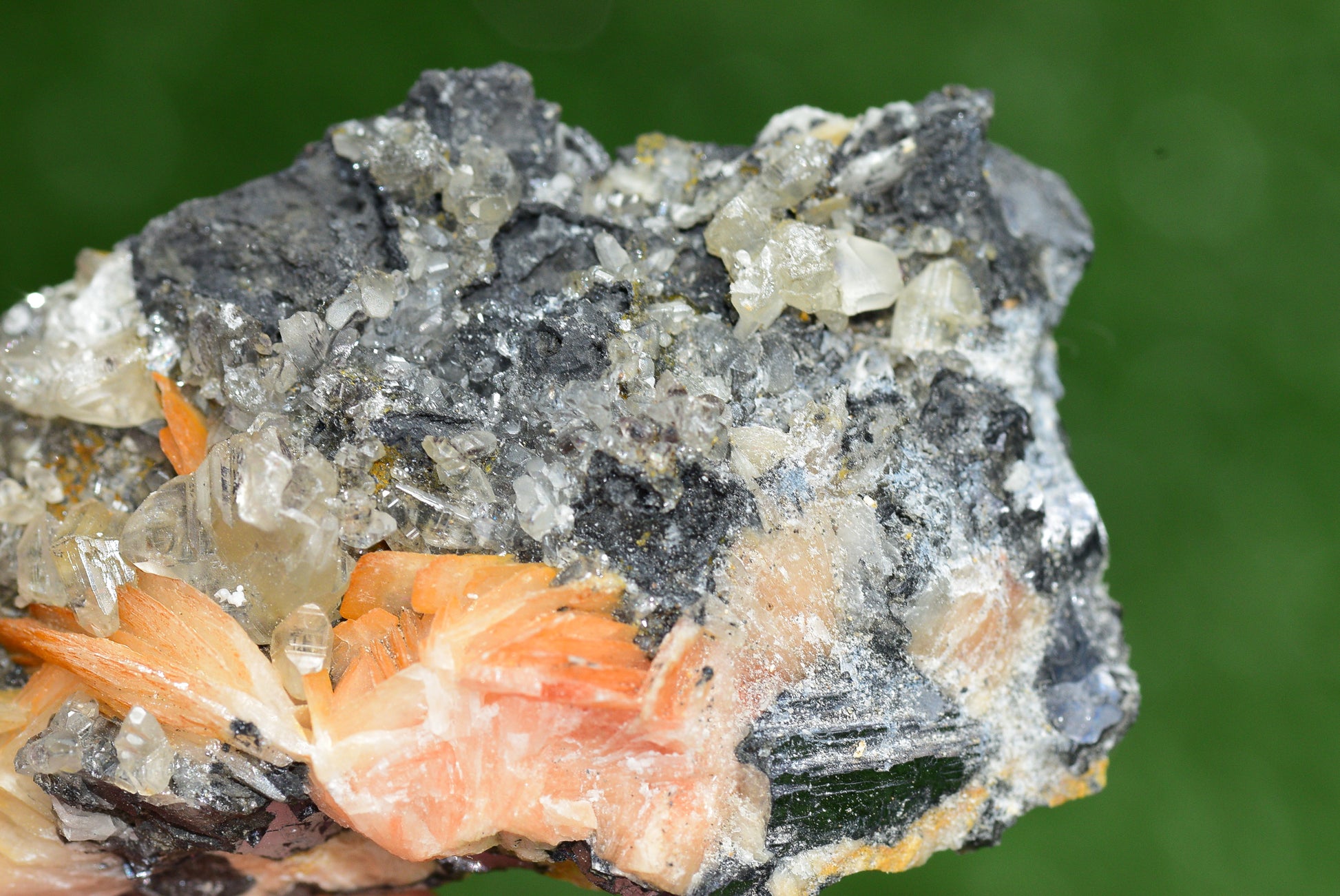 Cerussite with Barite & Dendrite Crystals on Galena RARE Genuine Gemstone from Morocco Fluorescent Mineral Powerful Spiritual Gem - MeteoriteNwa.com